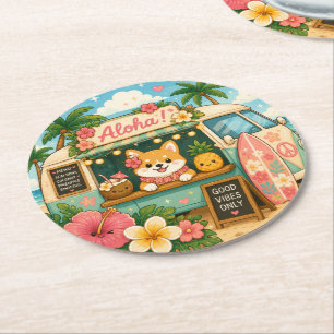 Porta-copo De Papel Redondo fofo kawaii havaí