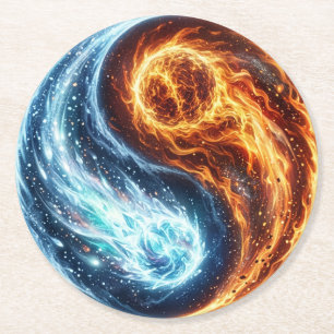 Porta-copo De Papel Redondo Fogo e Gelo Equilíbrio Cósmico Yin Yang