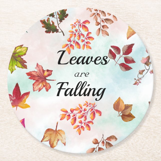 Porta-copo De Papel Redondo Folhas de água caem Folhas de outono (Frente)