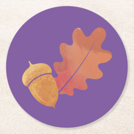 Porta-copo De Papel Redondo Folhas de carvalho e Design de acorna em roxo e la