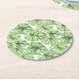 Porta-copo De Papel Redondo Folhas de Palma Verde Tropicais