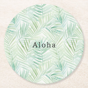 Porta-copo De Papel Redondo Folhas Tropicais Verdes Aloha
