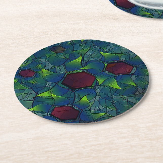 Porta-copo De Papel Redondo Folheto virtual azulado com hexágono vermelho escu (Angulado)