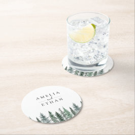 Porta-copo De Papel Redondo Forest Wintre Watercolor Wedding