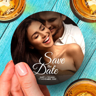 Porta-copo De Papel Redondo Foto Clássica Moderna Casamento Elegante Salve A D