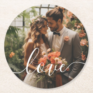 Porta-copo De Papel Redondo Foto de casal personalizada 'Amor'