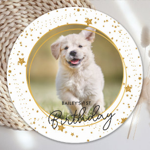 Porta-copo De Papel Redondo Foto de Pet Personalizada Dourada Glitter Stars Ca