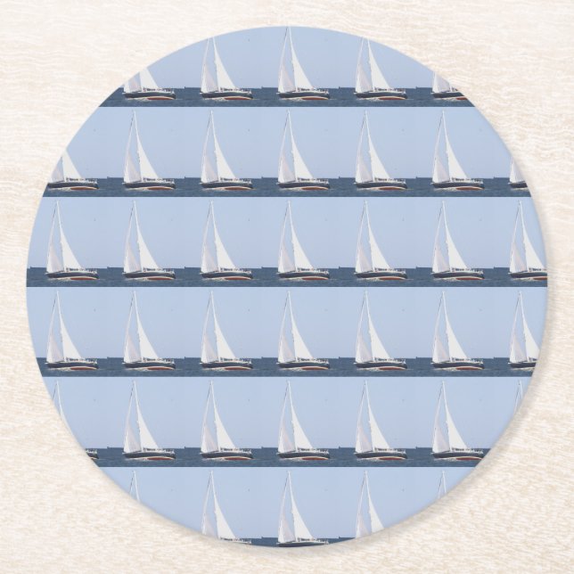 Porta-copo De Papel Redondo Foto de veleiro (Frente)