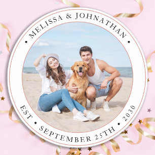 Porta-copo De Papel Redondo Foto Moderna Personalizada de Casamento