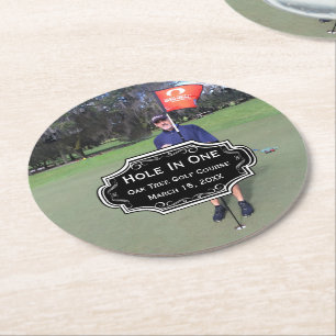 Porta-copo De Papel Redondo Foto Personalizada de Buraco em Um de Golfe e Esta
