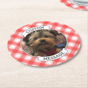 Porta-copo De Papel Redondo Foto personalizada, Xadrez de fazendeiros brancos 