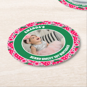 Porta-copo De Papel Redondo Fotos do Primeiro Aniversário da Moranguinho