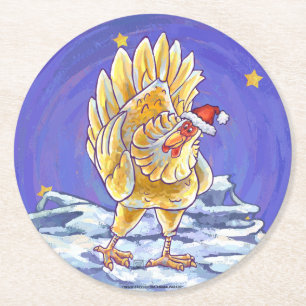 Porta-copo De Papel Redondo Frango de Natal