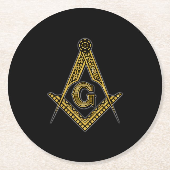 Porta-copo De Papel Redondo Freemason (preto & ouro) (Frente)