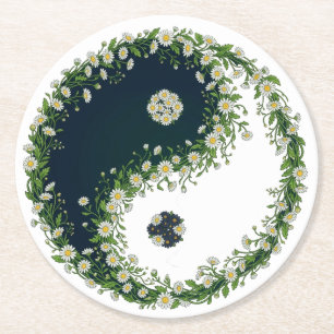 Porta-copo De Papel Redondo Fresca Harmonia Floral Margarida Yin Yang