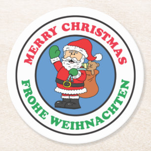 Porta-copo De Papel Redondo Frohe Weihnachten Papais noeis de Natal Alemães