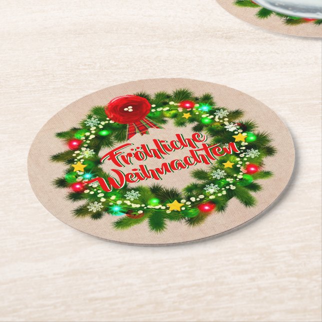 Porta-copo De Papel Redondo Frohe Weihnachten Untersetzer Christmas (Angulado)