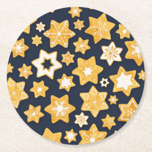 Porta-copo De Papel Redondo Frota de Cookies de Natal com fundo de Cinza Azul