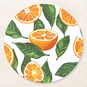 Porta-copo De Papel Redondo Fruta Botânica Laranja Cítrica Sem Costura
