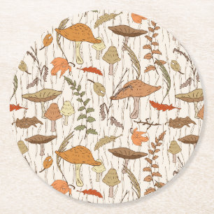 Porta-copo De Papel Redondo Fungos e Folhas de outono - padrão perfeito.