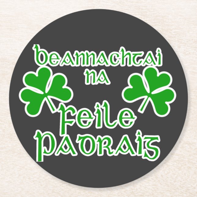 Porta-copo De Papel Redondo Gaelic St. Patrick's Day  (Frente)