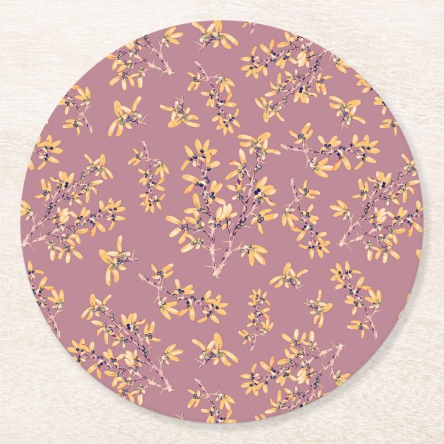 Porta-copo De Papel Redondo Galhos do espinho Negro amarelo púrpura (Frente)