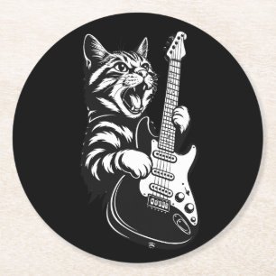 Porta-copo De Papel Redondo Gato de Rocha Tocando Guitarra Elétrica Música L