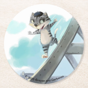 Porta-copo De Papel Redondo Gato Desliza pela Torre Eiffel – Paris Suportes de