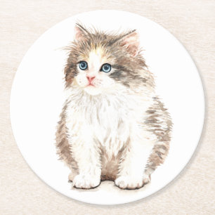 Porta-copo De Papel Redondo Gato Gato Gelado de gatinho Branco de Kitten
