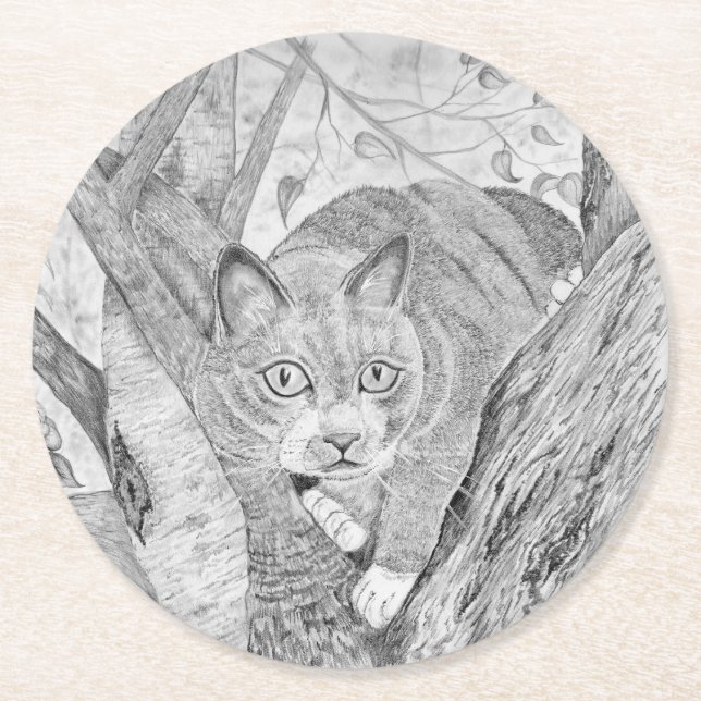Porta-copo De Papel Redondo Gato na Árvore (Frente)