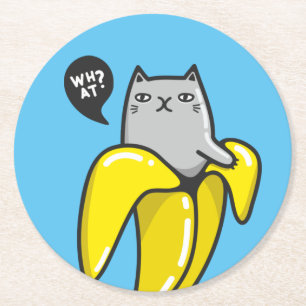 Porta-copo De Papel Redondo Gato na banana