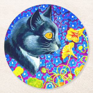Porta-copo De Papel Redondo Gato nas Flores