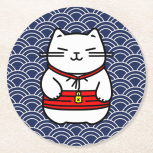 Porta-copo De Papel Redondo Gato Sortudo Japonês ou Maneki-Neko