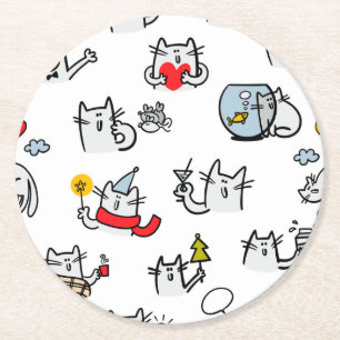 Porta-copo De Papel Redondo Gatos engraçados, leite e magia.