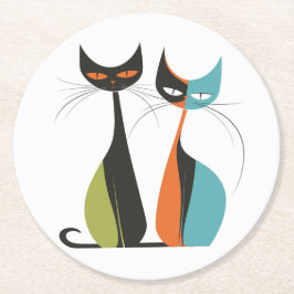 Porta-copo De Papel Redondo Gatos MCM Vintage Retro Divertidos Turquesa Laranj