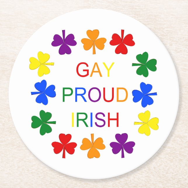 Porta-copo De Papel Redondo Gay Orgulho dos Shamrocks LGBT Irlandeses LGBT (Frente)