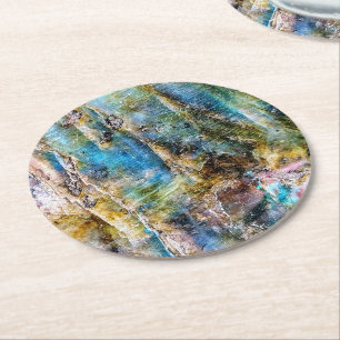 Porta-copo De Papel Redondo Gemstone Labradorite Verde Azul