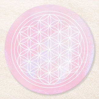 Porta-copo De Papel Redondo geométrico sagrado, rosa, flor da vida