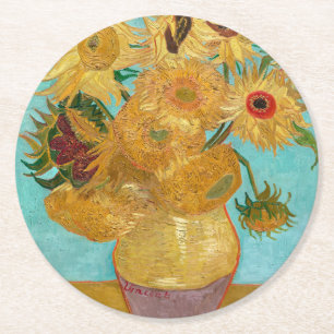 Porta-copo De Papel Redondo Girassóis, Pintura de Natureza Morta Pós-Impressio