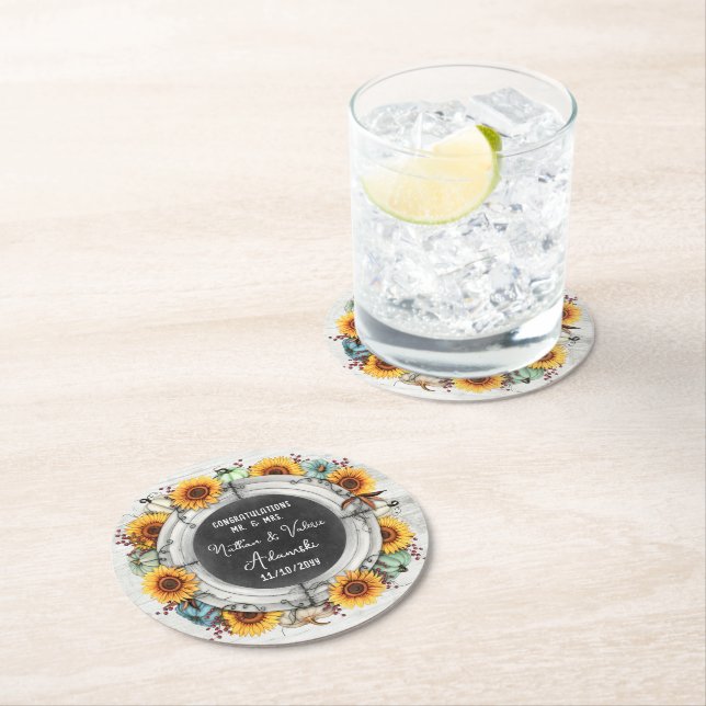 Porta-copo De Papel Redondo Girassol Abóbora Rústico País Casamento de Outono  (Insitu)