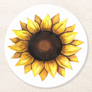 Porta-copo De Papel Redondo Girassol Aquarela Amarelo Floral