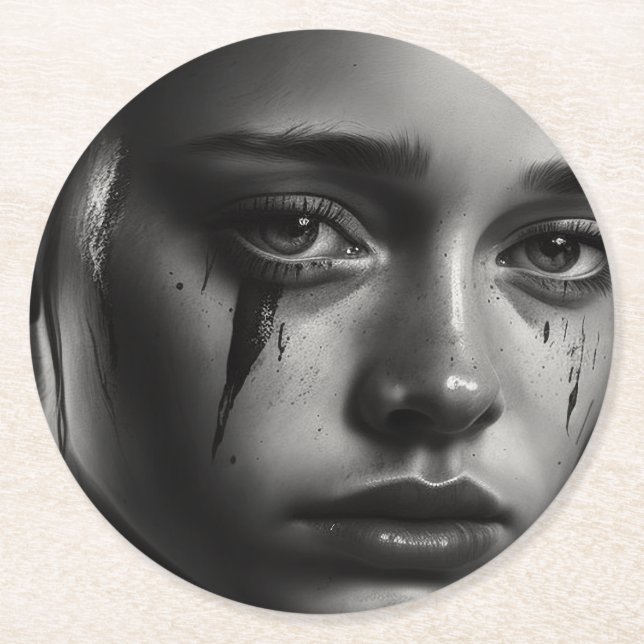 Porta-copo De Papel Redondo Girl with tears (Frente)