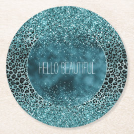 Porta-copo De Papel Redondo Glam Turquoise Azul Azul-Leopardo - Impressão Líti
