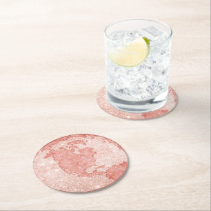 Porta-copo De Papel Redondo Glitter Dourado Rosa Metálico + Globo De Mármore