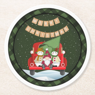 Porta-copo De Papel Redondo Gnome e Snowmen de Natal