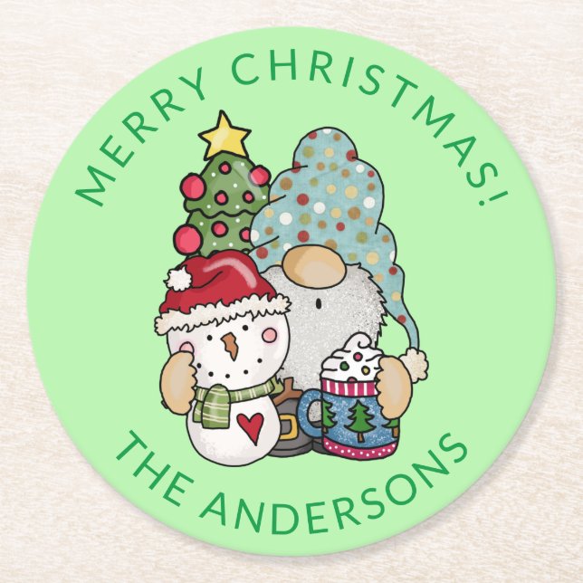 Porta-copo De Papel Redondo Gnomo Christmas (Frente)