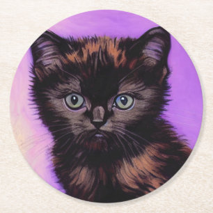 Porta-copo De Papel Redondo Gogh Style Purple Cat