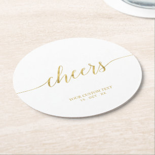 Porta-copo De Papel Redondo Gold Modern Lettering Cheers Party Event