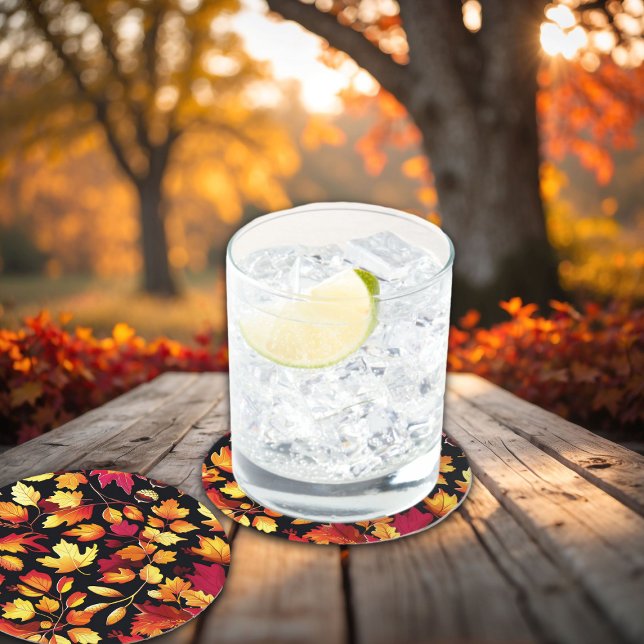 Porta-copo De Papel Redondo Golden Autumn Leaves Fall Pattern (Criador carregado)