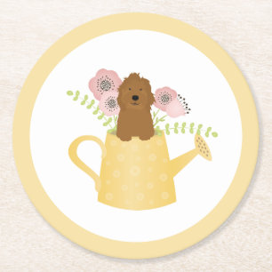 Porta-copo De Papel Redondo Goldendoodle Em Água Pode Amarelar
